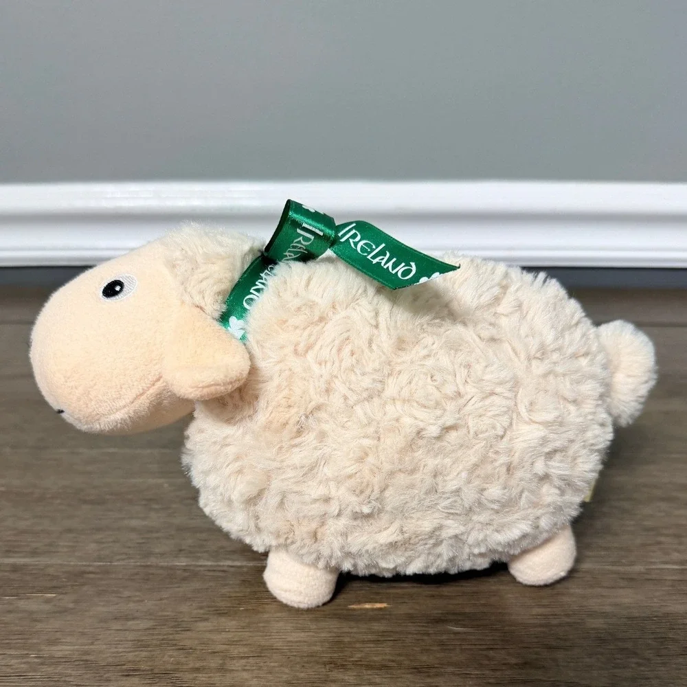 The Irish Soft Toy Co Sheep‎ Plush Cream Stuffed Animal Ireland Green Ribbon
